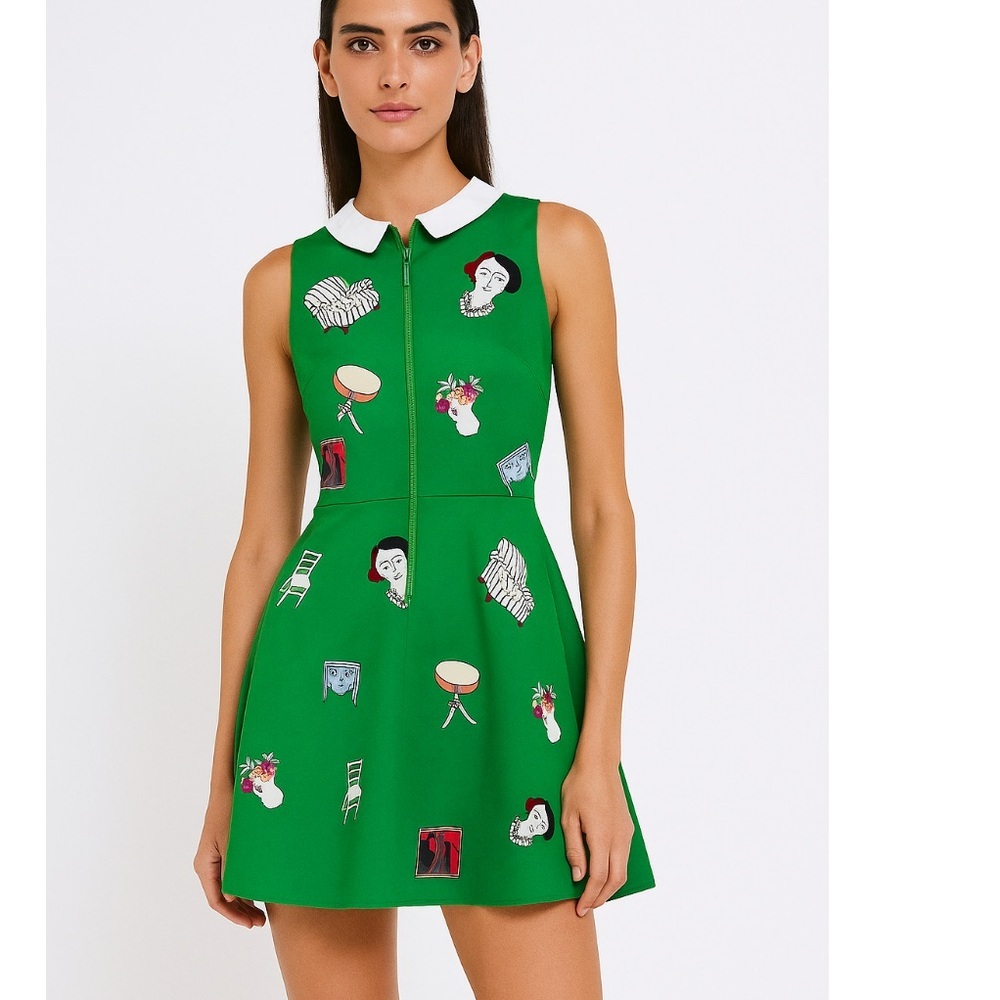 cheloo silk Green Sleeveless Collared Dress art print - Picture 11 of 12